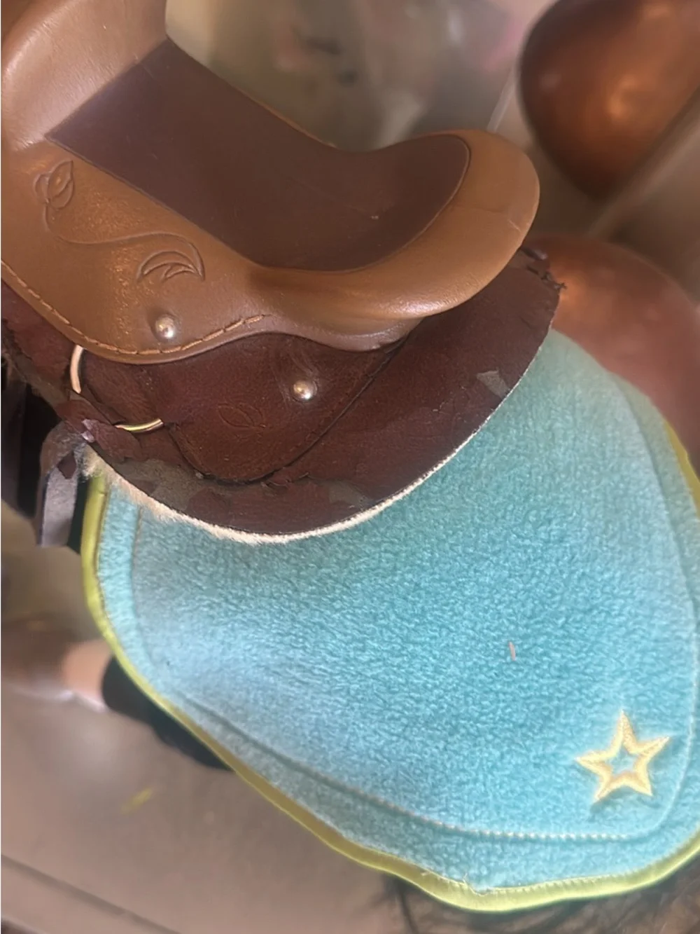 American Girl Black Model Horse with Brown Saddle and Teal Blanket Accent